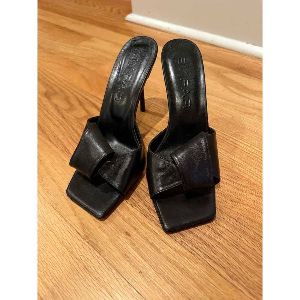 By Far Hawn Leather Mules Heels black Sz 37. Sold Out! New!
